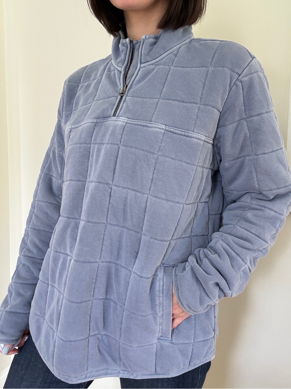 Quilted Ridgecut Toughwear Cotton Blend Quarter-Zip Pullover Dusty Blue